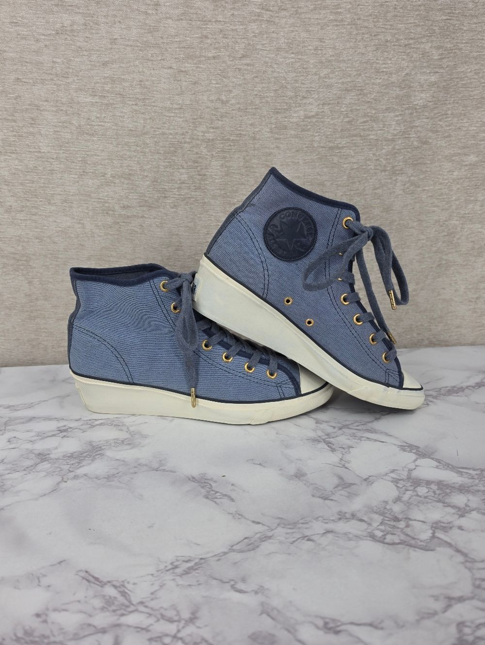 Converse High Top Wedge Sneakers in Denim Blue Tennis Shoes